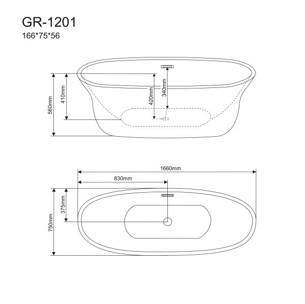 Акриловая ванна Grossman Galaxy GR-1201 (166x75x56)